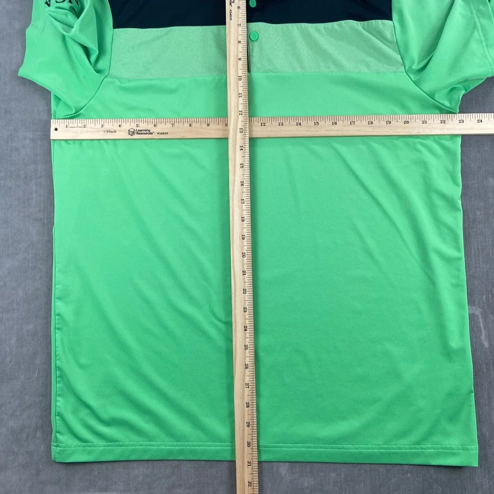 Adidas Mens Large Green Polo Shirt Primegreen AJGA Logo Colorblock Performance